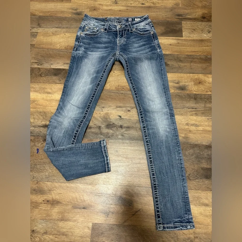 Miss Me Y2K Women's Blue Skinny Jeans with Embellished Pockets